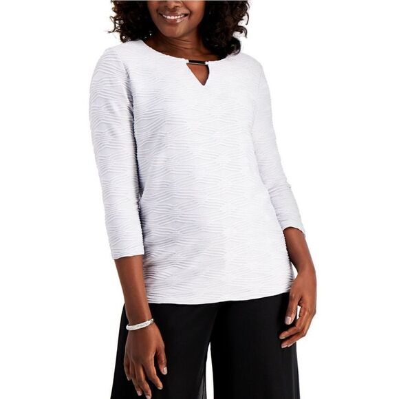 JM Collection Jacquard Metallic Top New City Silver M - Picture 1 of 2